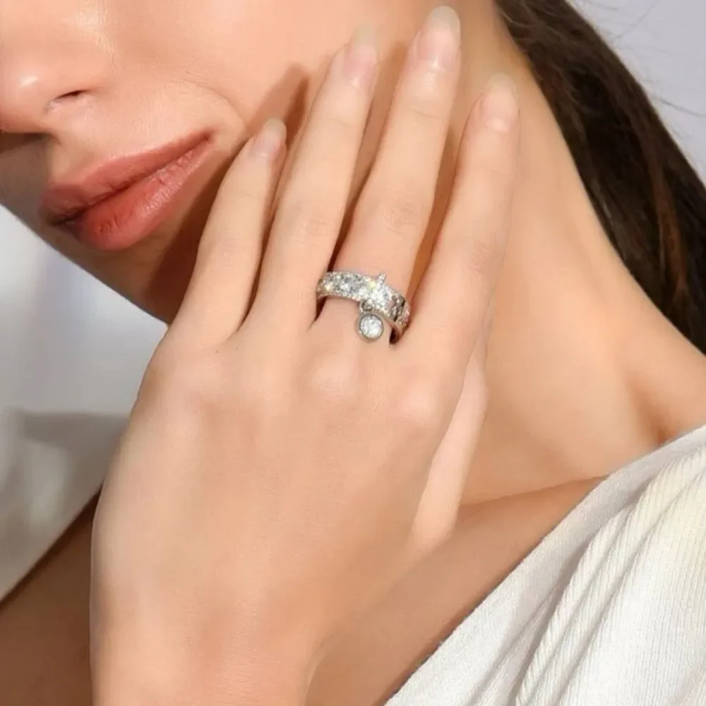 STERLING SILVER DIAMOND CHARM RING 💍 - Picture 5 of 7